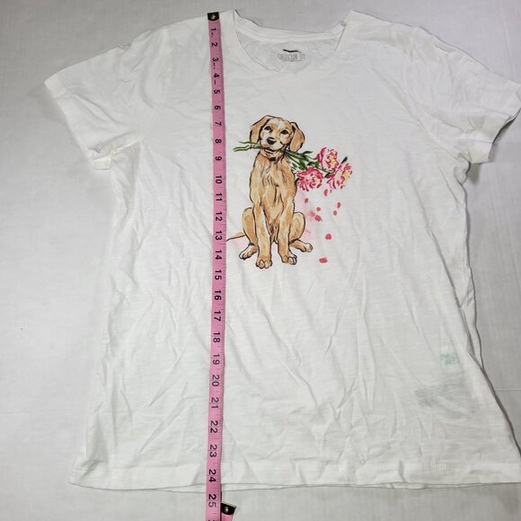 J.Crew Women White Golden Retriever & Floral Collector Tee Size M - Picture 4 of 8